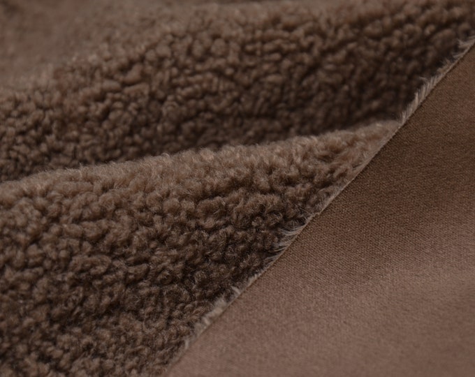 Coat fabric faux leather, imitation velour, imitation fur, plush, brown - 150 cm wide - fabric can be used on both sides, UNI