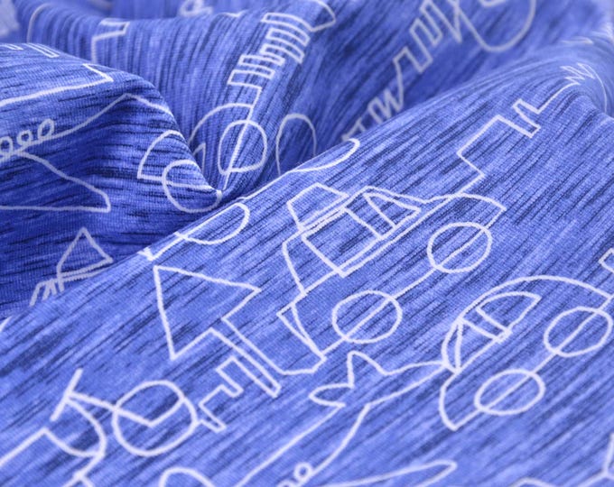 Children's jersey in blue with vehicles, white, made of cotton - 150 cm wide - smooth, patterned fabric