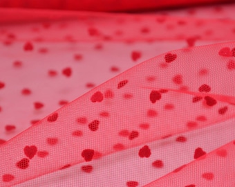 Decorative fabric, tulle, fine tulle fabric, polka dots, red - 150 cm wide - semi-transparent fabric, polka dots