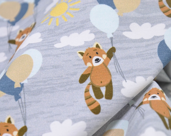 Children's jersey Flying Red Panda, balloon, grey by Hilco - 150 cm wide - patterned fabric
