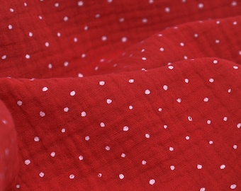 Musselin mit Punkten aus Baumwolle in rot von Hilco - 130cm breit - Stoff gecrasht Punkte