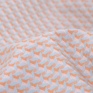 Trouser fabric Jacquard Stretch with viscose, geometric, light blue, orange - cm wide - fabric slightly shiny, geometric pattern