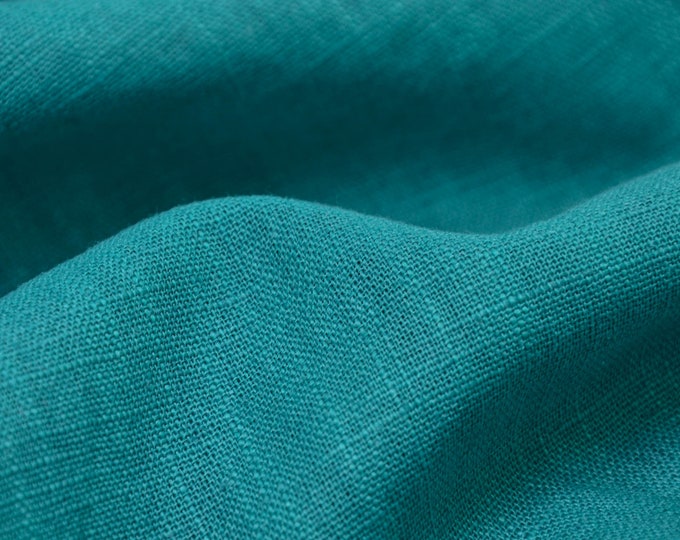 Leinenstoff enzym-washed uni türkis von Hilco - 140cm breit - Stoff matt, UNI