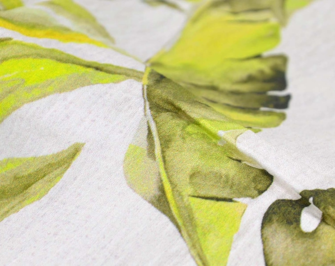 Blouse fabric made of viscose, crepe fabric, beige, green, leaves by Hilco Dorothea - 140 cm wide - crinkled, patterned fabric
