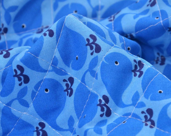 Quilted fabric Westfalenstoffe blue, whales dots, maritime, double-sided - 145 cm wide - fabric can be used on both sides, animals