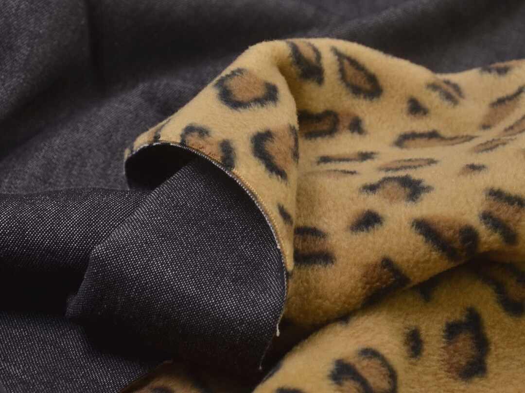 Leopard Backing Jacket Fabric Made of Denim With a Fleece Backing Featuring a Leopard ...