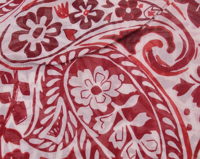 Cotton batiste blouse fabric in cream-white and red with flowers - 140 cm wide - smooth, patterned fabric