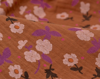 Musselin aus Baumwolle mit Blumen orange von Hilco - 135cm breit - Stoff gemustert gemustert