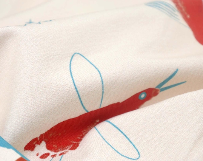 Sweatstoff weiß mit rot blauen Vögeln aus Baumwolle - 150cm breit - Stoff glatt, Tiere