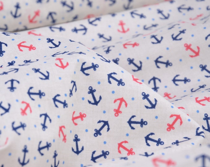 Maritime, cotton, anchor, Makower, white, blue, red