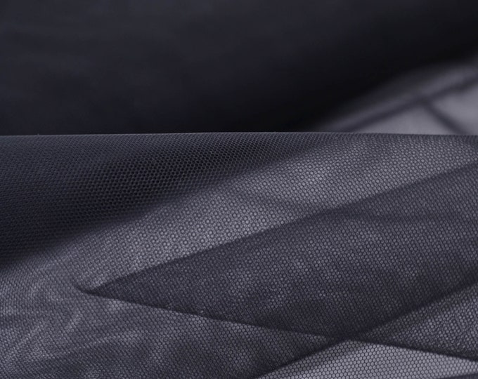 Evening wear tulle fabric fine in plain black - 140 cm wide - fabric semi-transparent UNI