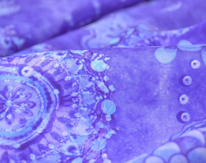 Evening wear Italian polyester silk fabric with mandala pattern in purple - 155 cm wide - fabric patterned patterned