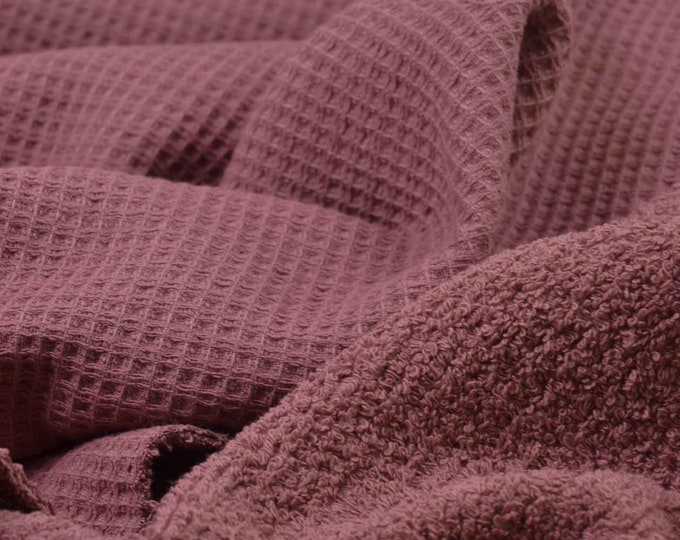 Frotteestoff mit Waffelpiquérückseite aus Baumwolle uni altrosa - 140cm breit - Stoff beidseitig verwendbar, UNI