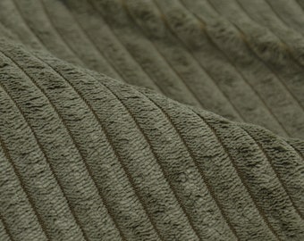 Polsterstoff Cord in Olivgrün, samtig, weich - 140cm breit - Stoff flauschig, UNI
