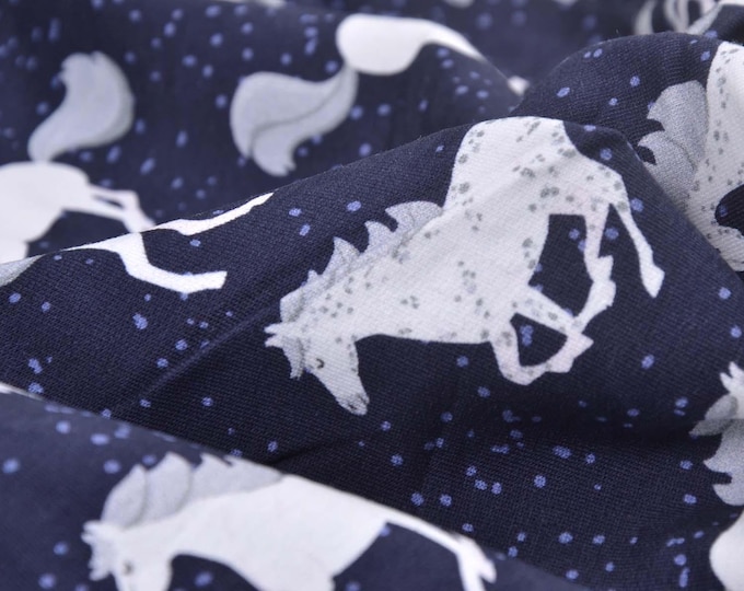 Sweatshirt fabric “White Horse” with horses and small dots by Hilco - 145 cm wide - matte fabric, animals
