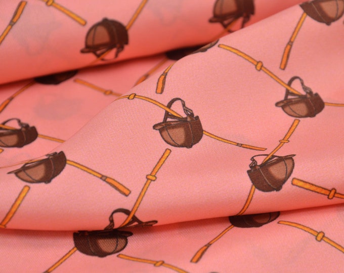 Blouse fabric Crêpe de Chine with riding helmets - 145 cm wide - patterned fabric