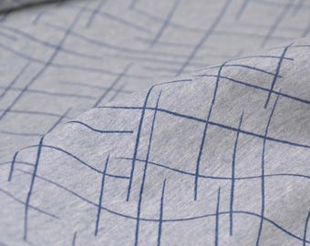 Children's jersey in grey with blue stripes, made of cotton - 155 cm wide - two-tone fabric, striped