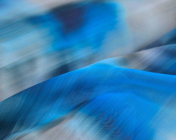 Jersey aus Polyester in blau, grau wolkig  - 150cm breit - Stoff gemustert Batik