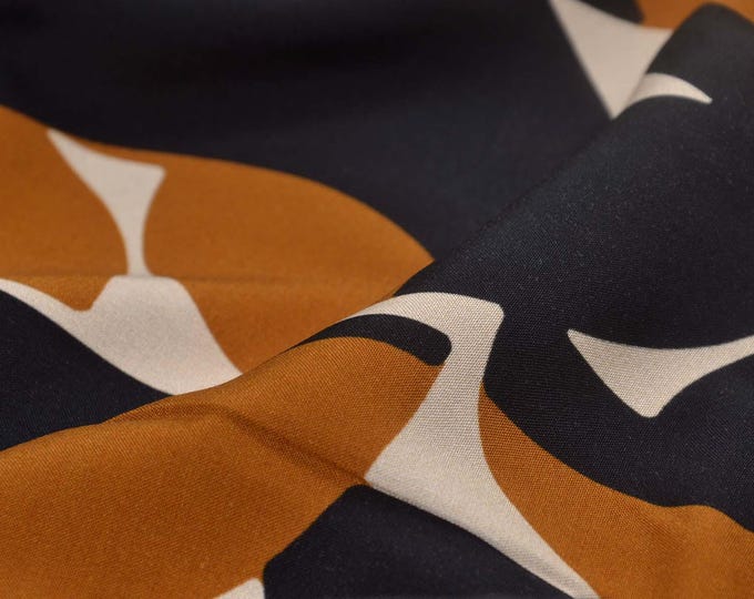 Viscose blouse fabric with geometric pattern, brown, beige, black - 140 cm wide - matte fabric, geometric patterns