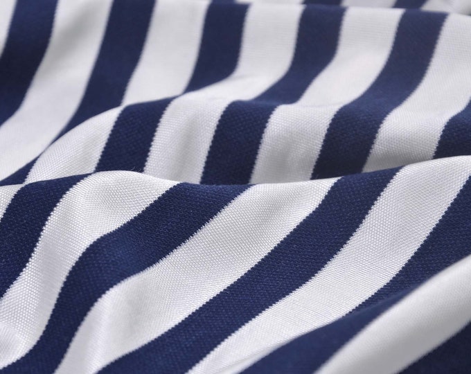 Jersey fabric made of viscose with stripes in blue, white, thin - 150 cm wide - fabric patterned, stripes