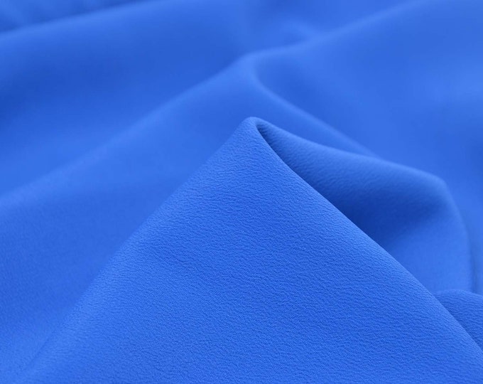 Silk fabric with stretch in plain blue, crepe, thin, light - 130 cm wide - fabric smooth, UNI
