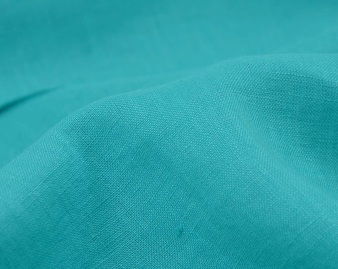 Linen fabric made of pure linen in solid turquoise and green, suitable for dresses, blouses, and skirts - 140 cm wide - smooth fabric, solid color