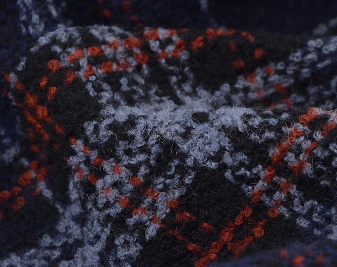 Coat fabric made of wool Ula by Hilco in blue, light blue, red check - 150 cm wide - fabric patterned checks