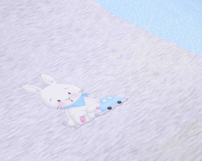 Cotton jersey fabric panel 56 cm, rabbit, dots - Hilco Hasi