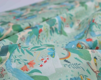 cotton fabric, spring, nature, lake, plants, poplin, patchwork