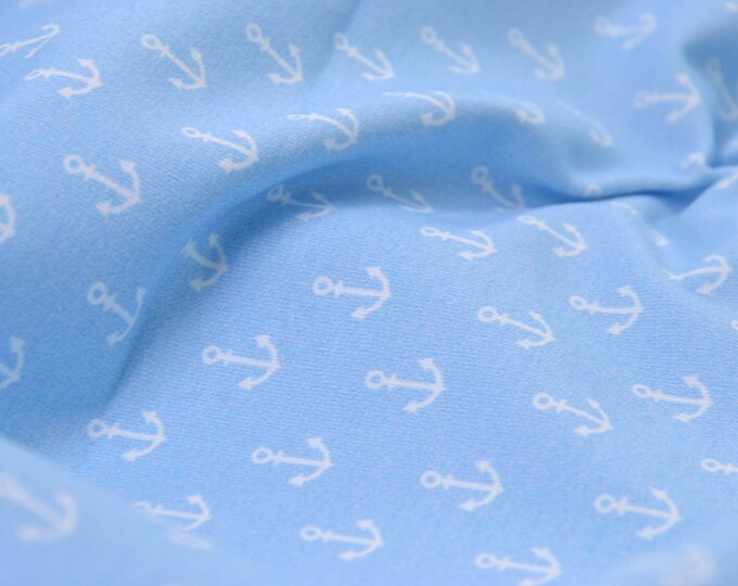 Children's jersey Anchor Ahoy, light blue, Maritime by Hilco - 150 cm wide - patterned fabric