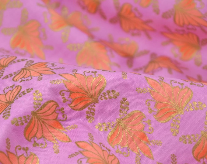 Cotton fabric with ornaments, pink, gold, orange, patchwork fabric - 110 cm wide - patterned fabric, ornaments