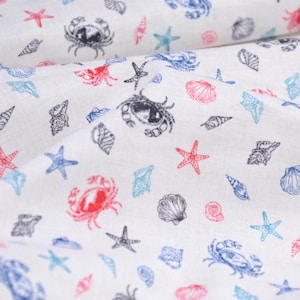 Makower Nautical, Shell, Crab, Cotton, Patchwork, Quilt