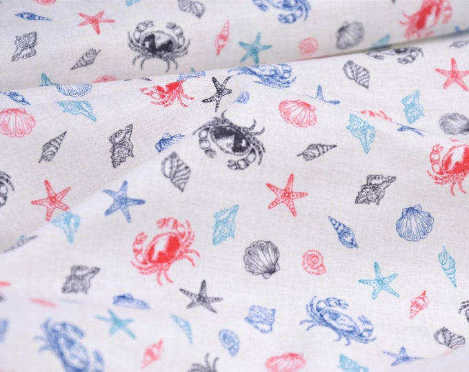 Makower Nautical, Shell, Crab, Cotton, Patchwork, Quilt