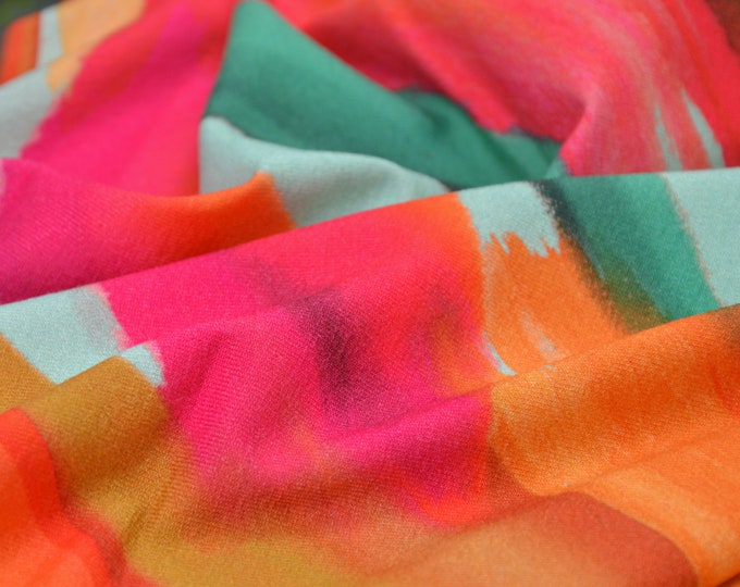Pink and orange viscose jersey, T-shirt/dress by Hilco - 140 cm wide - patterned fabric, stripes