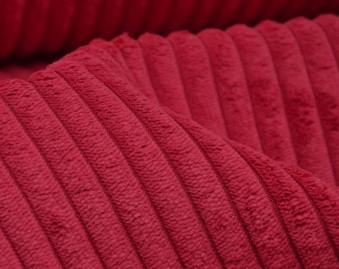 Corduroy upholstery fabric, velvet in red, velvety, soft, for bags, cushions - 140 cm wide - fabric slightly glossy, solid color