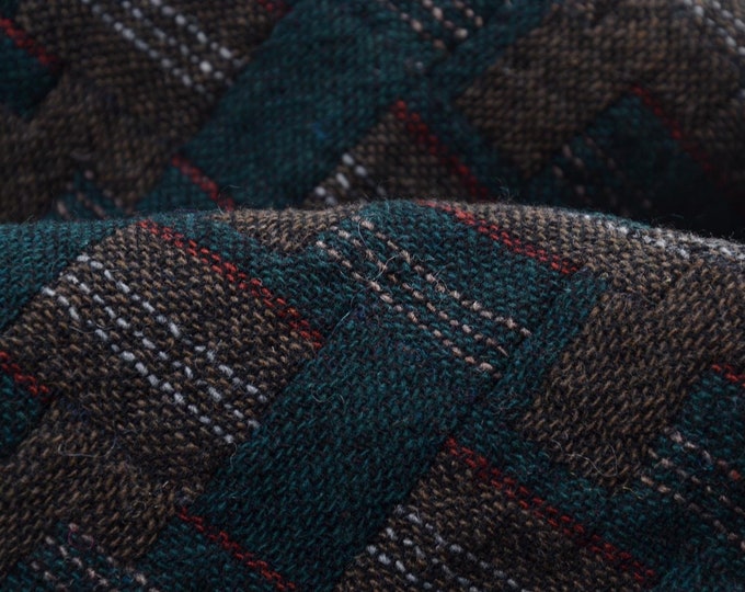 Coat fabric double-face with geometric pattern in brown and green - 145 cm wide - fabric patterned geometric pattern