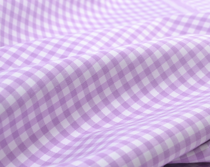 NEW! Cotton stretch fabric Vichy check lilac purple white elastic