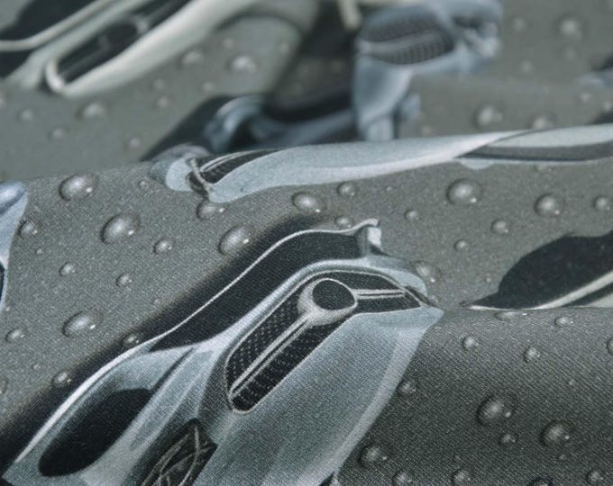 Children's jersey with sports cars, grey, blue, black, made of cotton - 160 cm wide - matt fabric, patterned