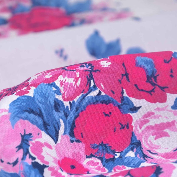 Cotton fabric Bangkok flowers pink, blue from Westfalenstoffe - 150 cm wide - fabric smooth, patterned