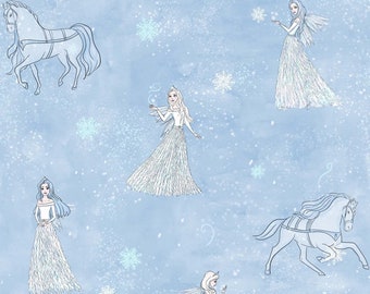 Snow Queen, poplin, cotton, light blue, Ice Princess, horse - Katia