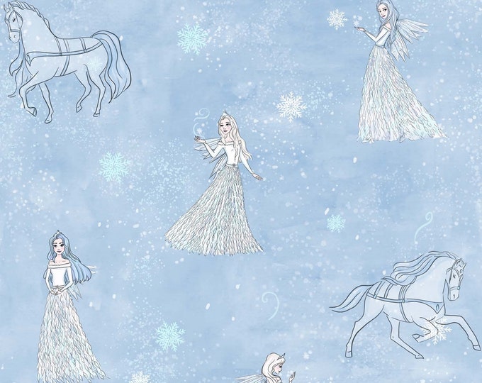 Snow Queen, poplin, cotton, light blue, ice princess, horse - Katia