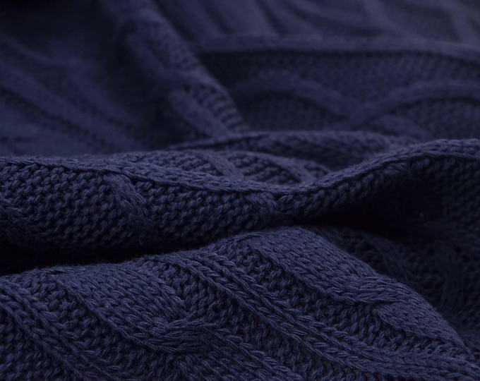 Cotton knit fabric with pattern in solid blue, dark blue, knit - 140 cm wide - knit fabric, solid color