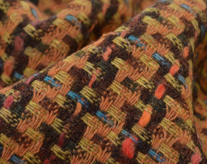 Coat fabric wool tweed in orange and brown - 145 cm wide - fabric patterned checks