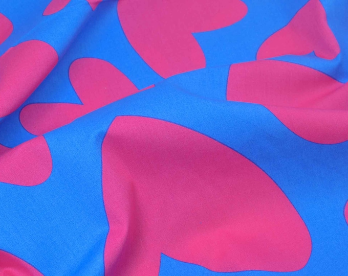 Blouse fabric poplin with hearts in blue-pink, patterned cotton - 145 cm wide - fabric two-tone, patterned