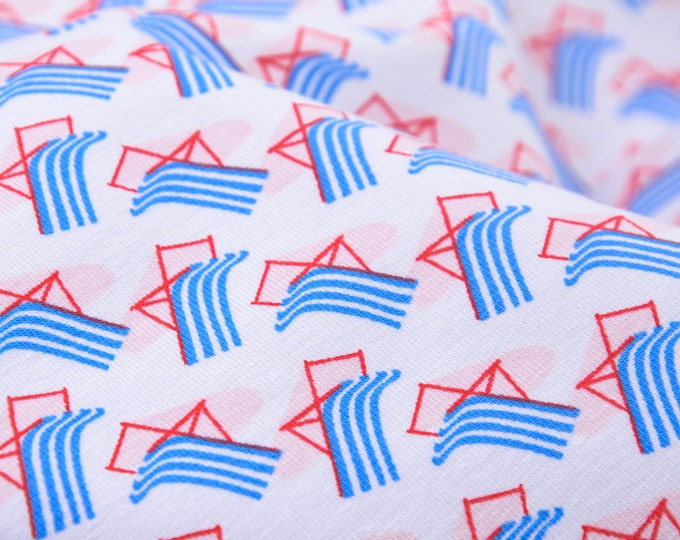 Cotton jersey with small blue deckchairs - 145 cm wide - patterned fabric