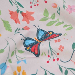 cotton fabric, flowers, butterflies, poplin, patchwork