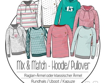 Papierschnitt Mix&Match Hoodie/Pullover Damen | Größe 32-58, ki-ba-doo