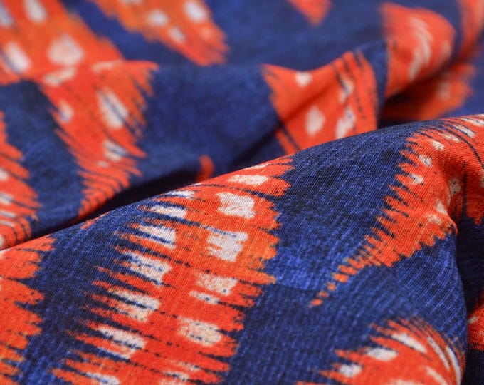 Viscose blouse fabric with leaves, dark blue, orange by Hilco - 135 cm wide - smooth, patterned fabric