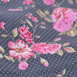 Cotton fabric Rosenborg by Westfalenstoffe, grey, pink, roses, flowers - 150 cm wide - matt fabric, patterned