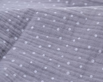 Muslin fabric in light gray made of cotton from Hilco - 130 cm wide - fabric crushed dots